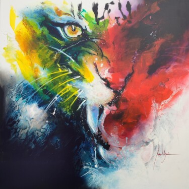 Pintura intitulada "Abstract Tiger" por Pascal Merlin, Obras de arte originais, Acrílico Montado em Armação em madeira