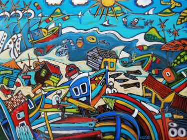 Painting titled "Tsunami à Langkawi" by Pascal Milcendeau, Original Artwork, Acrylic Mounted on Wood Stretcher frame
