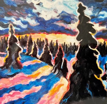 Peinture intitulée "Les Sapins" par Pascal Newton, Œuvre d'art originale, Acrylique