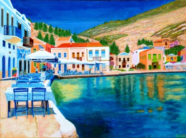 Painting titled "Kastellórizo - Port…" by Pascal Poutchnine, Original Artwork, Acrylic Mounted on Wood Stretcher frame