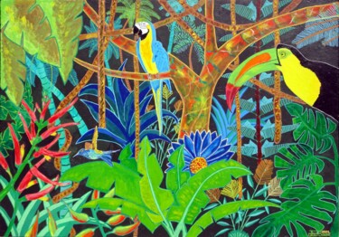 Schilderij getiteld "Jungle 1995" door Pascal Poutchnine, Origineel Kunstwerk, Acryl