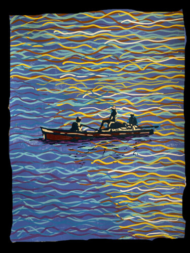 Картина под названием "Les 3 pêcheurs (étu…" - Pascal Poutchnine, Подлинное произведение искусства, Акрил