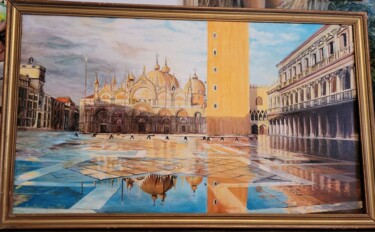 Painting titled "San Marco sous les…" by Pascal Roubaud, Original Artwork, Oil Mounted on Wood Stretcher frame