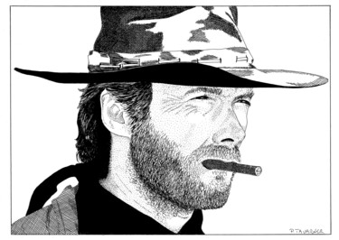 Drawing titled "Clint Eastwood" by Pascal Tavarner, Original Artwork, Ink