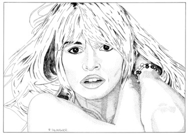 Drawing titled "Brigitte Bardot" by Pascal Tavarner, Original Artwork, Ink