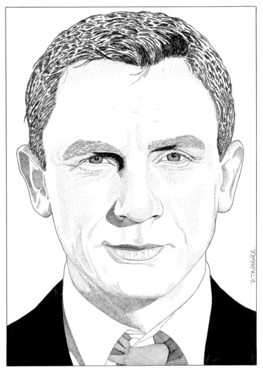 Disegno intitolato "Daniel Craig" da Pascal Tavarner, Opera d'arte originale, Inchiostro