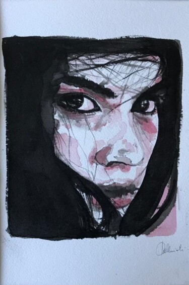 Painting titled "Silences 2" by Pascale Albizzati, Original Artwork, Ink Mounted on Cardboard