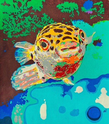 Malerei mit dem Titel "Poisson exotique -…" von Pascale Alloncle, Original-Kunstwerk, Acryl