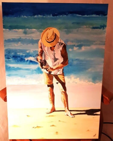 Pintura intitulada "Portrait d’homme su…" por Pascale Alloncle, Obras de arte originais, Aquarela