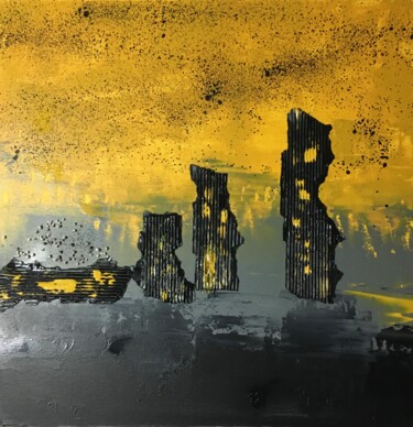 Painting titled "Ville déserte" by Pascale De Iudicibus, Original Artwork, Acrylic Mounted on Wood Stretcher frame