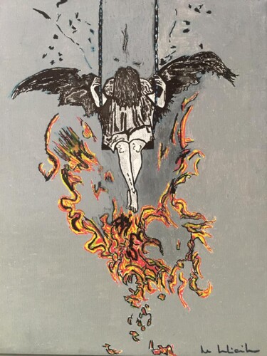 Pittura intitolato "L’ange jouant avec…" da Pascale De Iudicibus, Opera d'arte originale, Acrilico Montato su Telaio per bar…