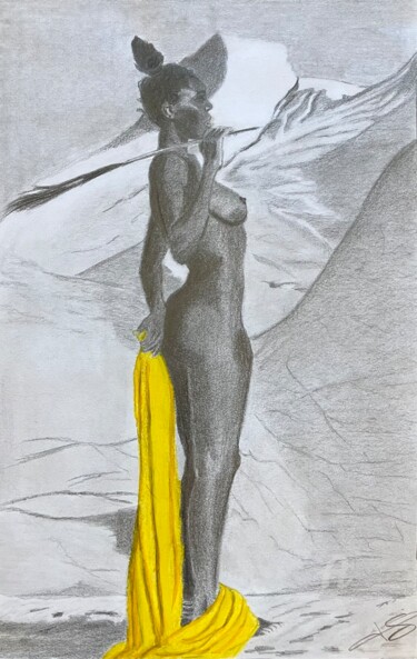 Rysunek zatytułowany „Regard à l’horizon” autorstwa Pascale Scheip, Oryginalna praca, Ołówek