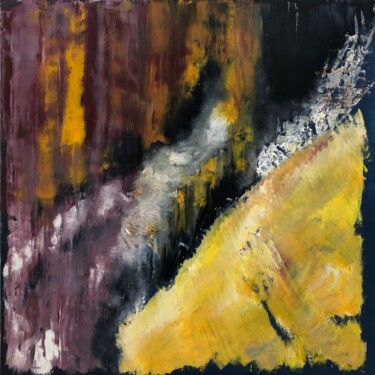 Painting titled "JAUNE 3" by Pascale Rey-Texier, Original Artwork, Oil Mounted on Wood Stretcher frame