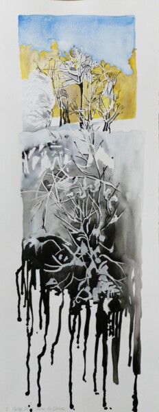 Картина под названием "Or, azur et neige" - Pascale Rodriguez, Подлинное произведение искусства, Акварель