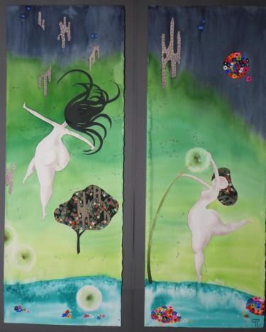 Malerei mit dem Titel "Les filles à la van…" von Pascale Rodriguez, Original-Kunstwerk, Airbrush