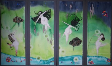 绘画 标题为“Les filles à la van…” 由Pascale Rodriguez, 原创艺术品, 水彩