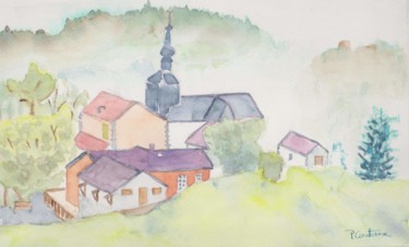 Ζωγραφική με τίτλο "petit village d'Onn…" από Pascale Coutoux, Αυθεντικά έργα τέχνης, Ακουαρέλα