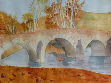 Peinture intitulée "Vieux pont en morva…" par Pascale Coutoux, Œuvre d'art originale, Aquarelle