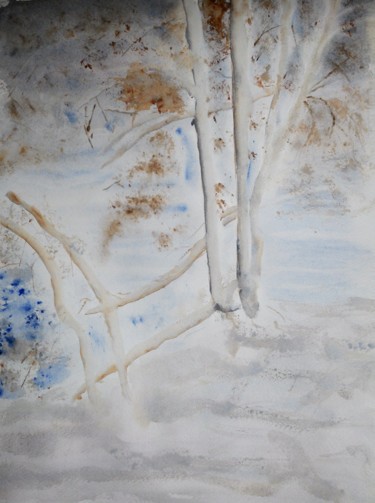 Peinture intitulée "arbres au bord du l…" par Pascale Coutoux, Œuvre d'art originale, Aquarelle