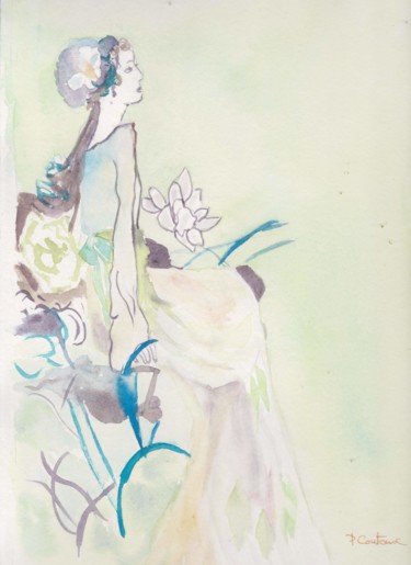 「Princesse en fauteu…」というタイトルの絵画 Pascale Coutouxによって, オリジナルのアートワーク, 水彩画