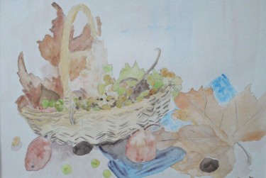 Painting titled "moisson d'automne" by Pascale Coutoux, Original Artwork, Watercolor