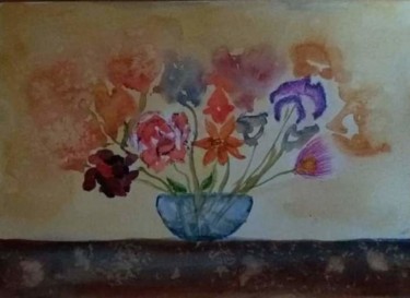 Pintura intitulada "Fleurs en Hommage à…" por Pascale Coutoux, Obras de arte originais, Aquarela