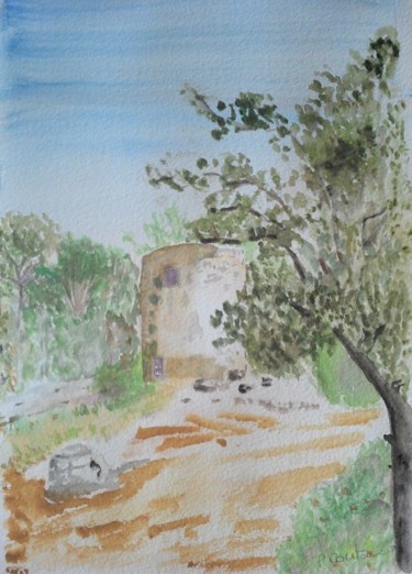 Painting titled "moulin de Daudet" by Pascale Coutoux, Original Artwork, Watercolor