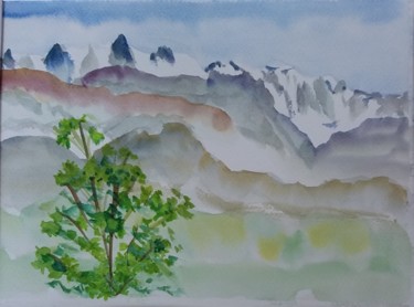 Malerei mit dem Titel "paysage de Haute Sa…" von Pascale Coutoux, Original-Kunstwerk, Aquarell