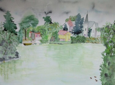 Malarstwo zatytułowany „Le petit lac d'Engh…” autorstwa Pascale Coutoux, Oryginalna praca, Akwarela