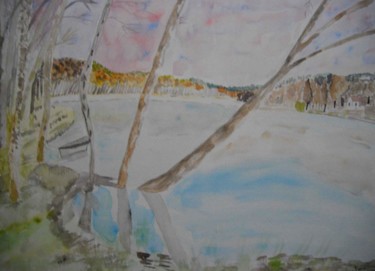 Schilderij getiteld "Lac des Settons en…" door Pascale Coutoux, Origineel Kunstwerk, Aquarel