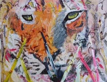 Schilderij getiteld "mon ami le tigre" door Pascale Coutoux, Origineel Kunstwerk, Acryl