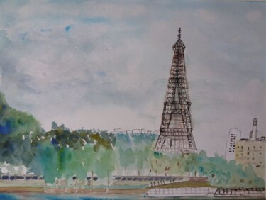 Schilderij getiteld "Tour Eiffel vue de…" door Pascale Coutoux, Origineel Kunstwerk, Acryl