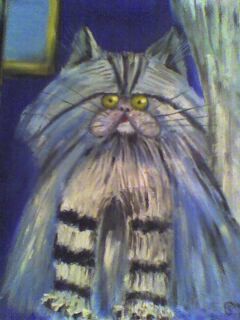 Painting titled "chat bleu 2" by Pascale Kleinberg, Original Artwork, Oil
