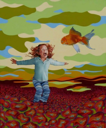 Pintura intitulada "Red Fish" por Pascal Roy, Obras de arte originais, Óleo