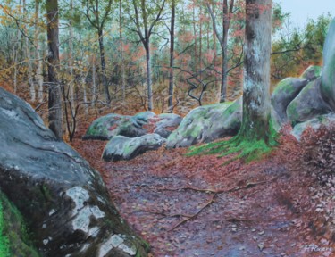 Painting titled "En forêt de Fontain…" by Pascal Riviere, Original Artwork, Acrylic Mounted on Wood Stretcher frame
