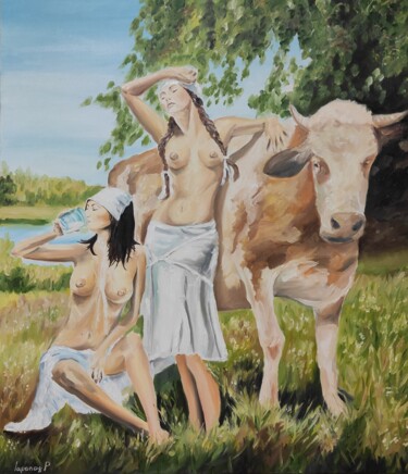 Schilderij getiteld "Summer heat-Erotic…" door Pasha Laponog, Origineel Kunstwerk, Olie