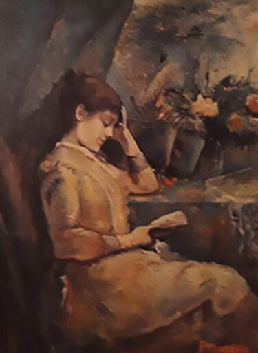 Pintura titulada "Donna che legge in…" por Pasquale Minervino (Minervino), Obra de arte original, Oleo Montado en Bastidor d…