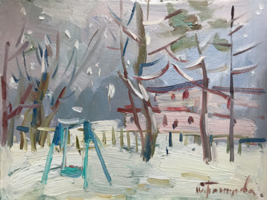 Painting titled "Snowscape" by Yuliia Pastukhova, Original Artwork, Oil