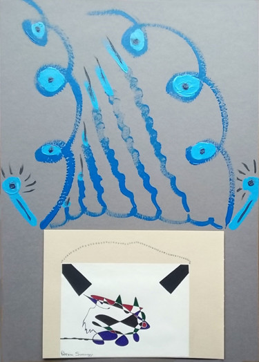 Dessin intitulée "Les yeux bleus" par Patricia Saccaggi, Œuvre d'art originale, Stylo à bille