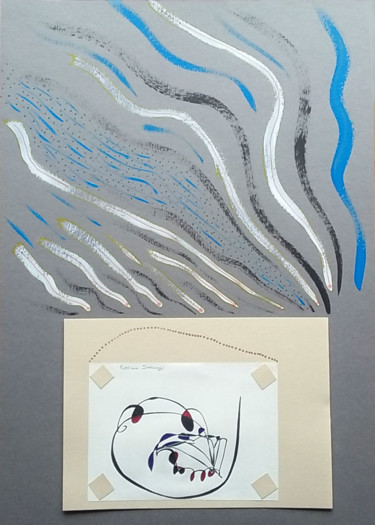 Dessin intitulée "La baleine sur les…" par Patricia Saccaggi, Œuvre d'art originale, Stylo à bille