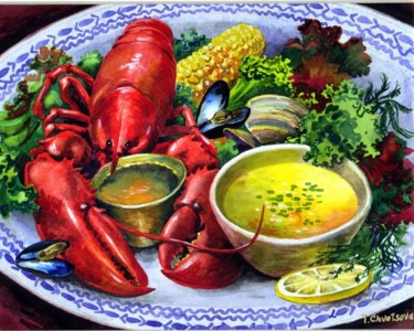 Pintura titulada "Maine Lobster Feast" por Tatiana Kremlev (Chvetsova), Obra de arte original, Otro