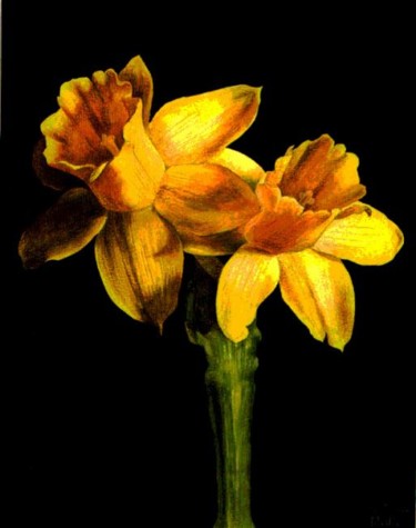 Painting titled "Two Daffodils" by Tatiana Kremlev (Chvetsova), Original Artwork, Oil