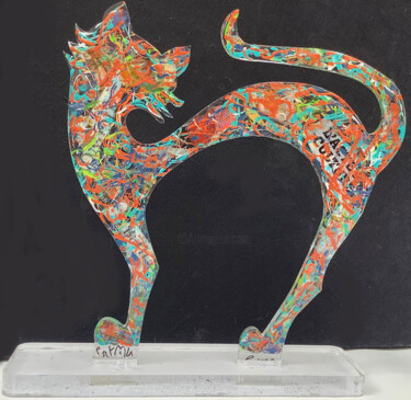 Sculpture intitulée "Chat plexiglas 40" par Patmoli, Œuvre d'art originale, Résine