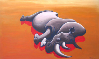 Painting titled ""Rhinocéros mort" .…" by Patou Deballon, Original Artwork, Acrylic