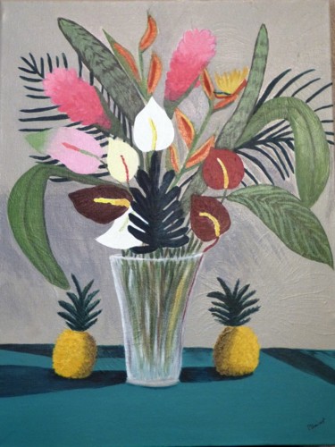 Peinture intitulée "bouquet-fleurs-exot…" par Patoupaint, Œuvre d'art originale, Huile