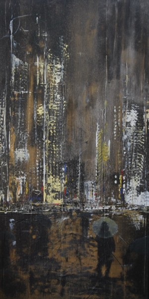 Peinture intitulée "Rain on the city" par Patrice Butel, Œuvre d'art originale, Huile