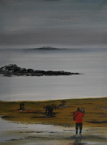 Peinture intitulée "Pêcheurs à pied" par Patrice Butel, Œuvre d'art originale, Huile