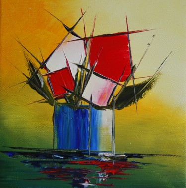 Painting titled "Bouquet-cubic-bicol…" by Patrice Butel, Original Artwork, Oil