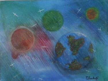 Painting titled "N°21 Planète" by Patrice Gruchala, Original Artwork, Acrylic Mounted on Wood Stretcher frame