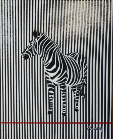 Painting titled "ZEBRE" by Patrice Gruchala, Original Artwork, Spray paint Mounted on Wood Stretcher frame